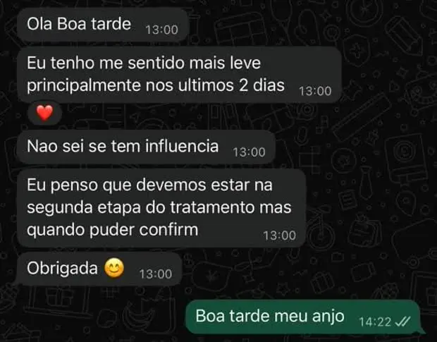 Cliente diz que tem se sentido mais leve nos últimos dias.